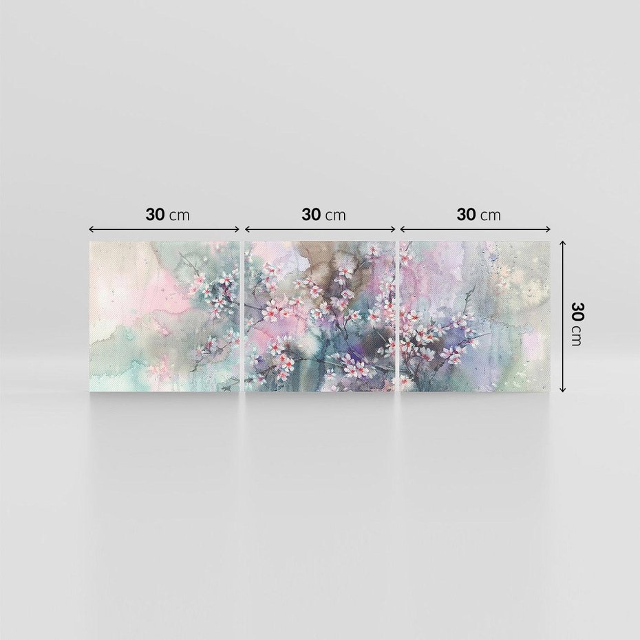 Obraz na płótnie 90x30 - Efemeryczne Kwitnienie Drzew - akwarela, rozmyte pastelowe tłó