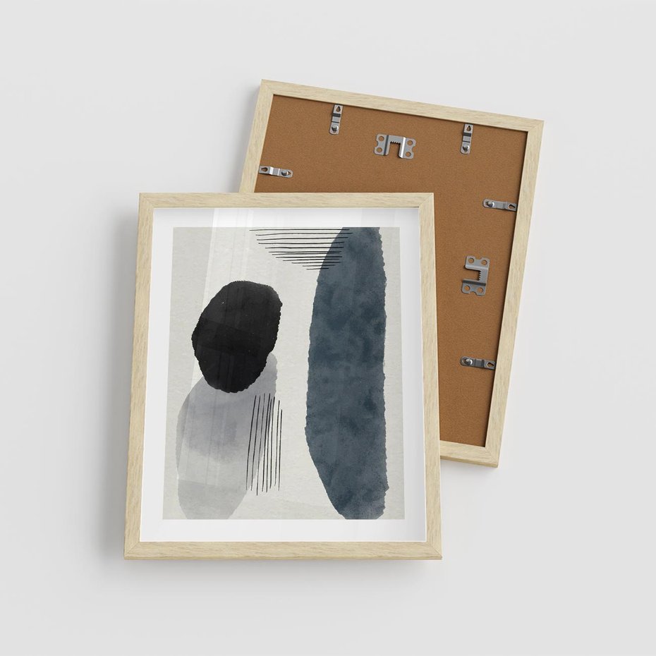 Plakat w ramie 40x50 - Abstrakcyjna Gra Szarości - abstrakcyjna grafika, akwarela - rama drewno