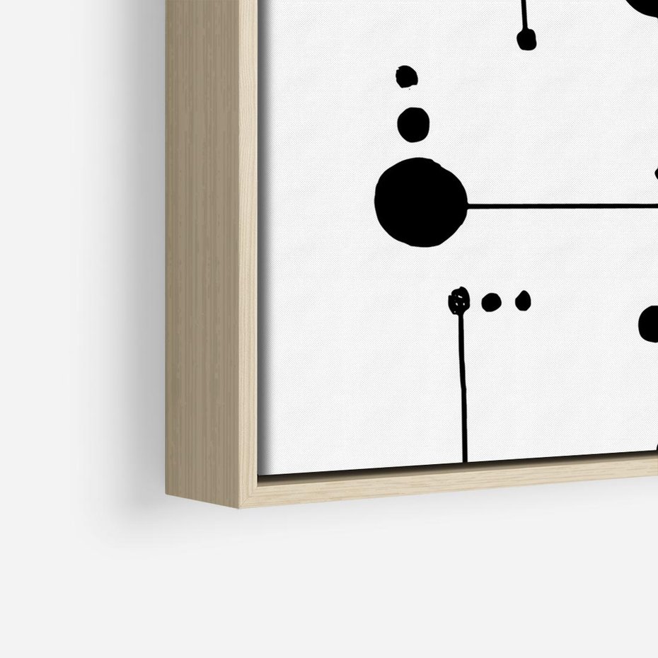 Obraz w ramie 80x80 - Nocne Zawirowania - abstrakcyjny plakat, czarne kropki i kreski - rama drewno
