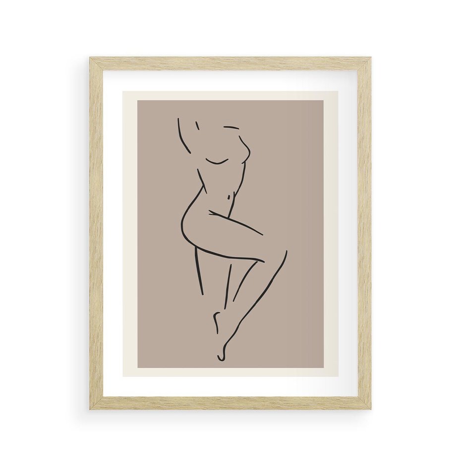 Plakat w ramie 40x50 - Zanikająca Wyobraźnia - mnimalistyczny akt, beżowa tonacja - rama drewno