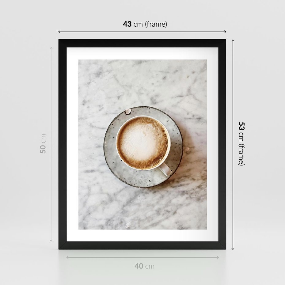 Plakat w ramie 40x50 - Kawa w Perfekcji - kawa w filiżance, cappuccino - rama czarna