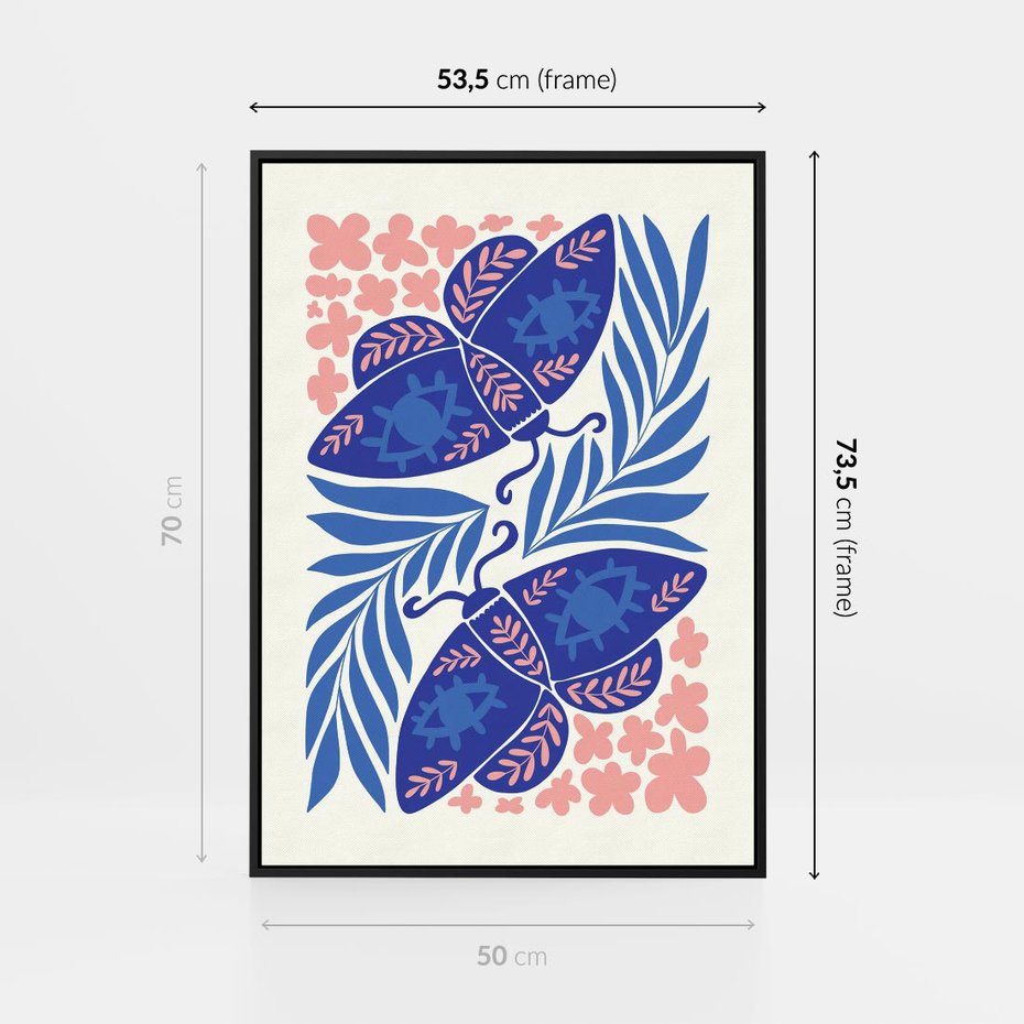 Obraz w ramie 50x70 - Migotliwa Rzeczywistość - ćmy, kwiaty - rama czarna