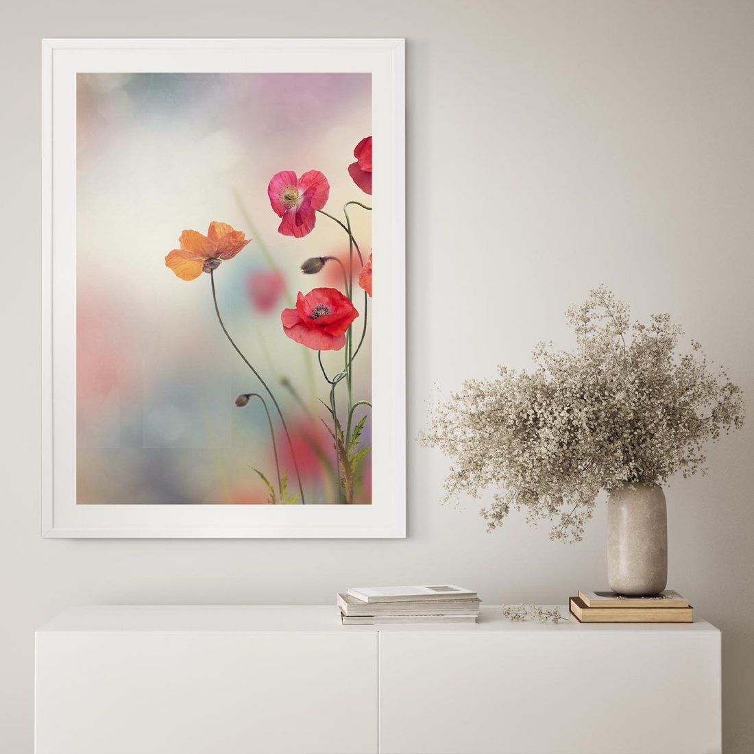 Plakat w ramie 50x70 - Urok natury - kwiaty, akwarela - rama biała