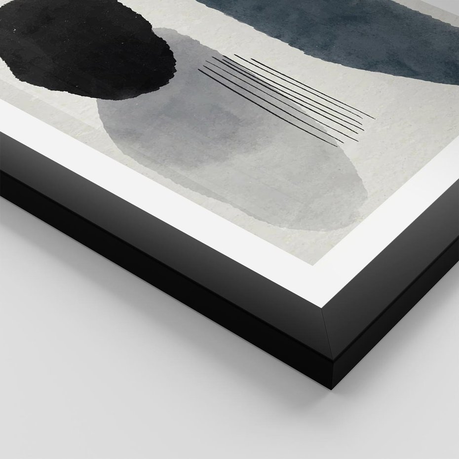 Plakat w ramie 30x40 - Abstrakcyjna Gra Szarości - abstrakcyjna grafika, akwarela - rama czarna