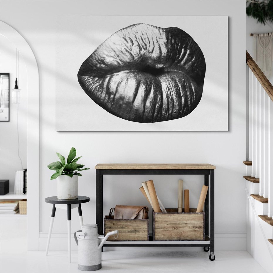 Obraz na płótnie 100x70 - Srebrna Moc Wyrazu - srebrne usta, zbliżenie
