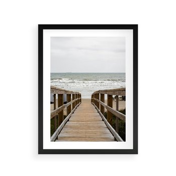 Plakat w ramie 50x70 - Morze i drewniany pomost - morze, pomost - rama czarna