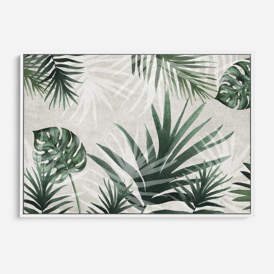 Obraz w ramie 100x70 - Tropikalne Akwarele - tropikalne liście, akwarela - rama biała