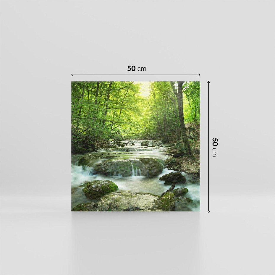 Obraz na płótnie 50x50 - Ukojenie strumienia: Spotkanie z naturą - strumyk, las