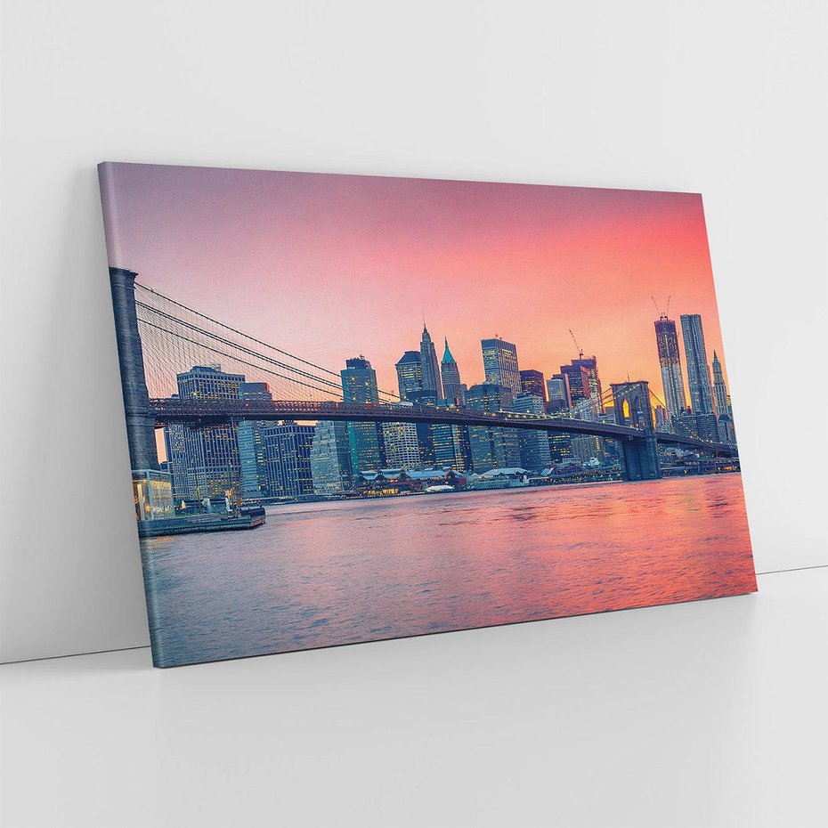 Obraz na płótnie 100x70 - Zachód słońca na moście w Nowym Jorku - zachód, słońca