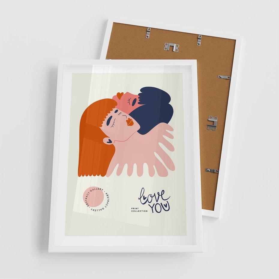 Plakat w ramie 50x70 - Rondo melancholii - para zakochanych, graficzny obraz - rama biała