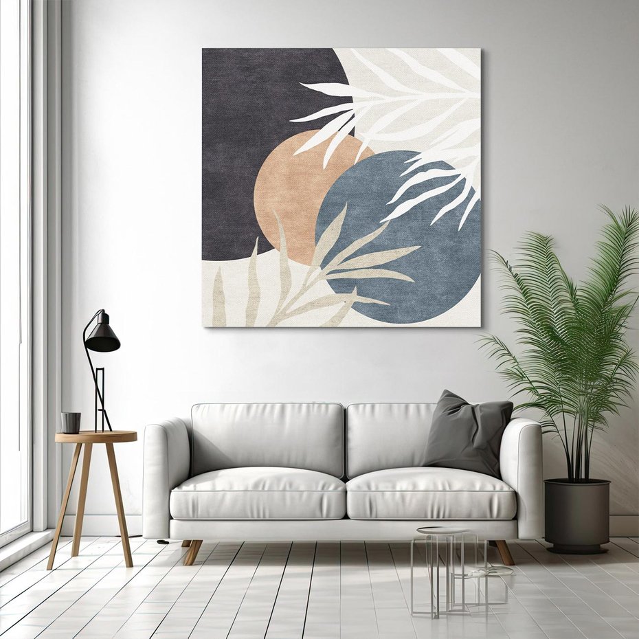 Obraz na płótnie 60x60 - Symfonia skradzionych chwil - cienie liści palmy, beżowe tłó