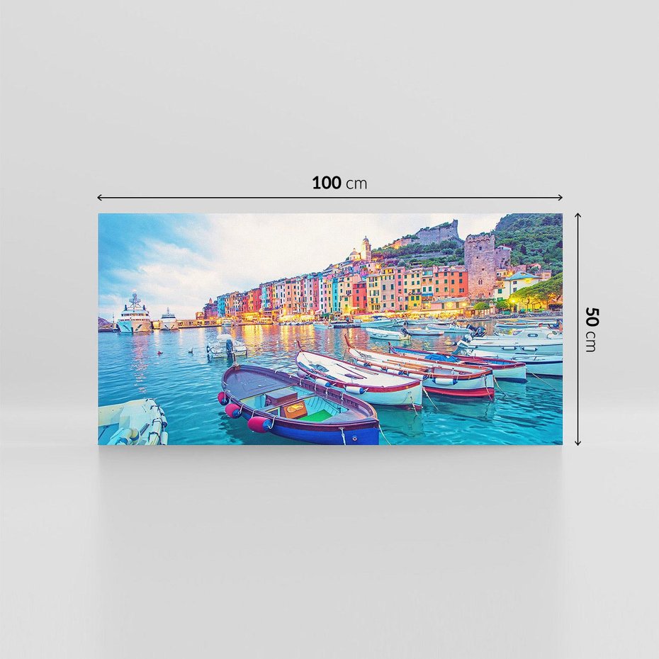 Obraz na płótnie 100x50 - Tańczące kolory zachodu - nadmorskie kolorowe miast, kolorowe budynki na brzegu