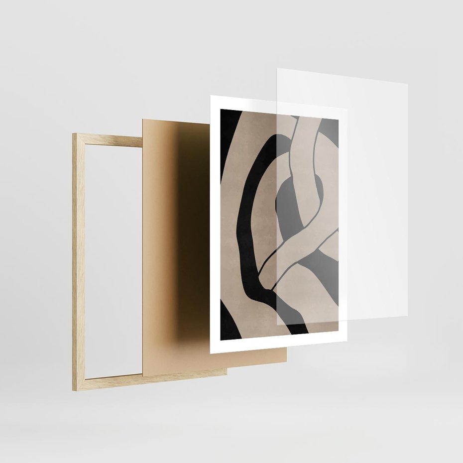 Plakat w ramie 50x70 - Obce Wariacje - abstrakcyjne linie, mroczny plakat - rama drewno