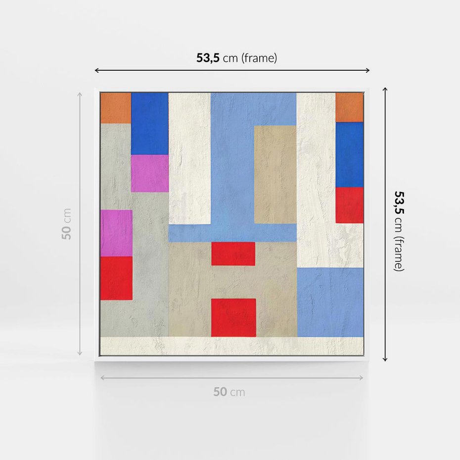 Obraz w ramie 50x50 - Bezczasowe Przenikanie Kształtów - abstrakcyjne geometryczne kształty, olejny obraz - rama biała