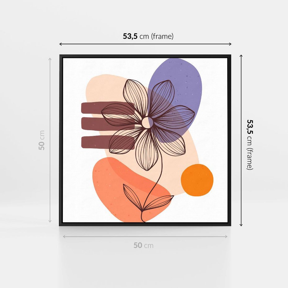 Obraz w ramie 50x50 - Migocące Odbicia Kwiatów - abstrakcyjna sztuka, plamy - rama czarna