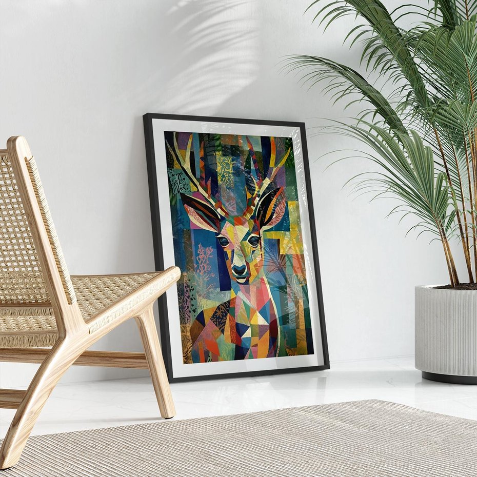 Plakat bez ramy 21x30 - Bezgraniczne Kontury Zaskoczenia - abstrakcyjny obraz olejny, jeleń