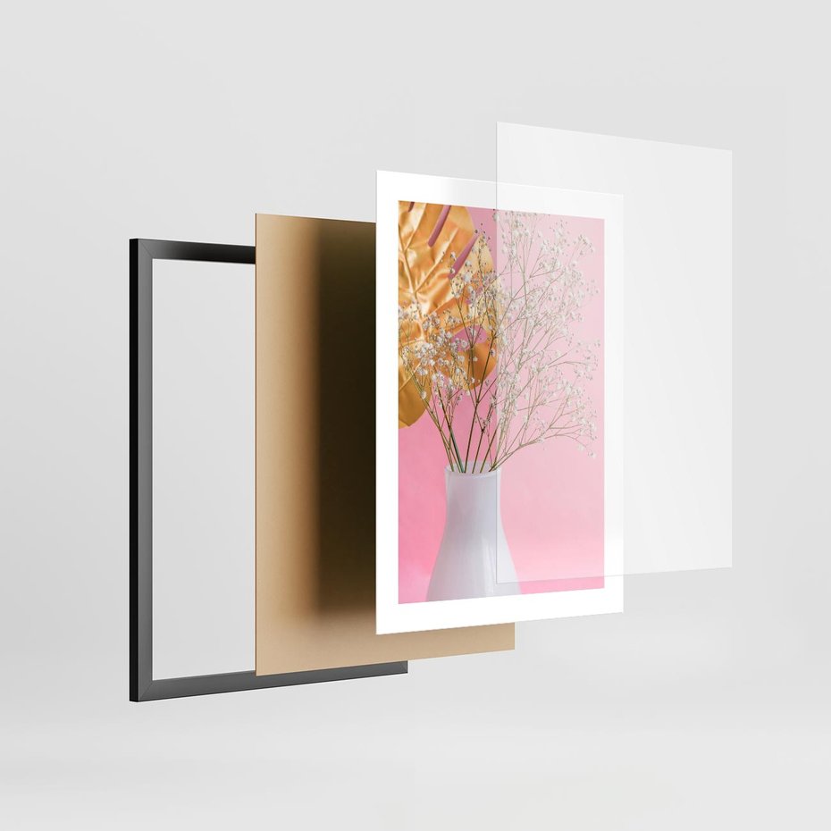 Plakat w ramie 30x40 - Przyjemność Złotej Natury - złote, liście - rama czarna