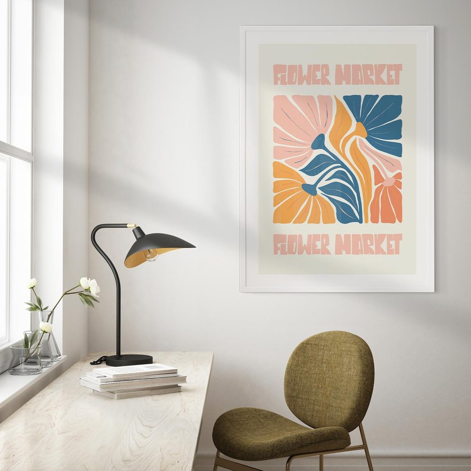 Plakat w ramie 50x70 - Spójny Dysonans - pastelowe kolory, typografia - rama biała