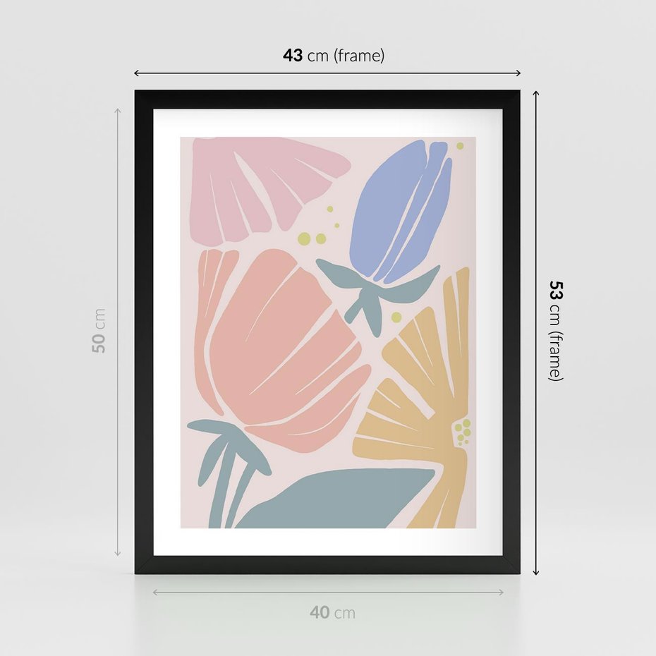 Plakat w ramie 40x50 - Rozkwitające Harmonie Natury - pastelowe kwiaty, na beżowym tle - rama czarna