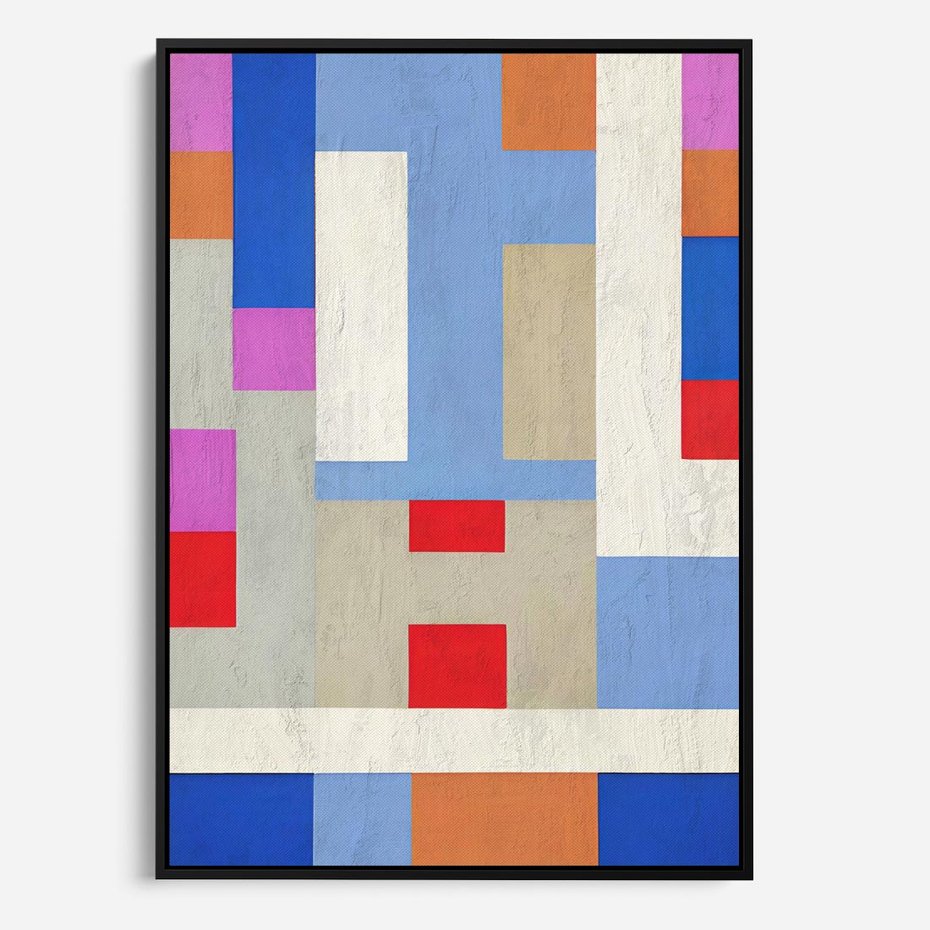 Obraz w ramie 70x100 - Bezczasowe Przenikanie Kształtów - abstrakcyjne geometryczne kształty, olejny obraz - rama czarna