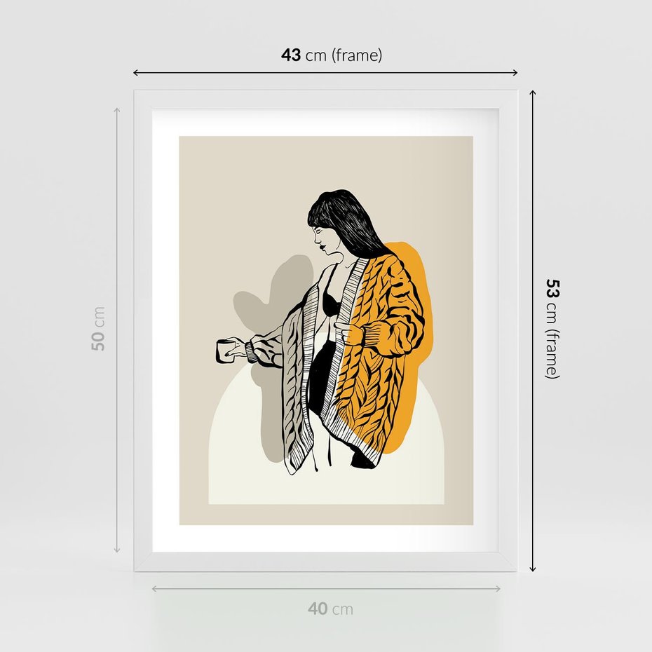 Plakat w ramie 40x50 - Żółte Akcenty w Grafice - grafika, minimalizm - rama biała