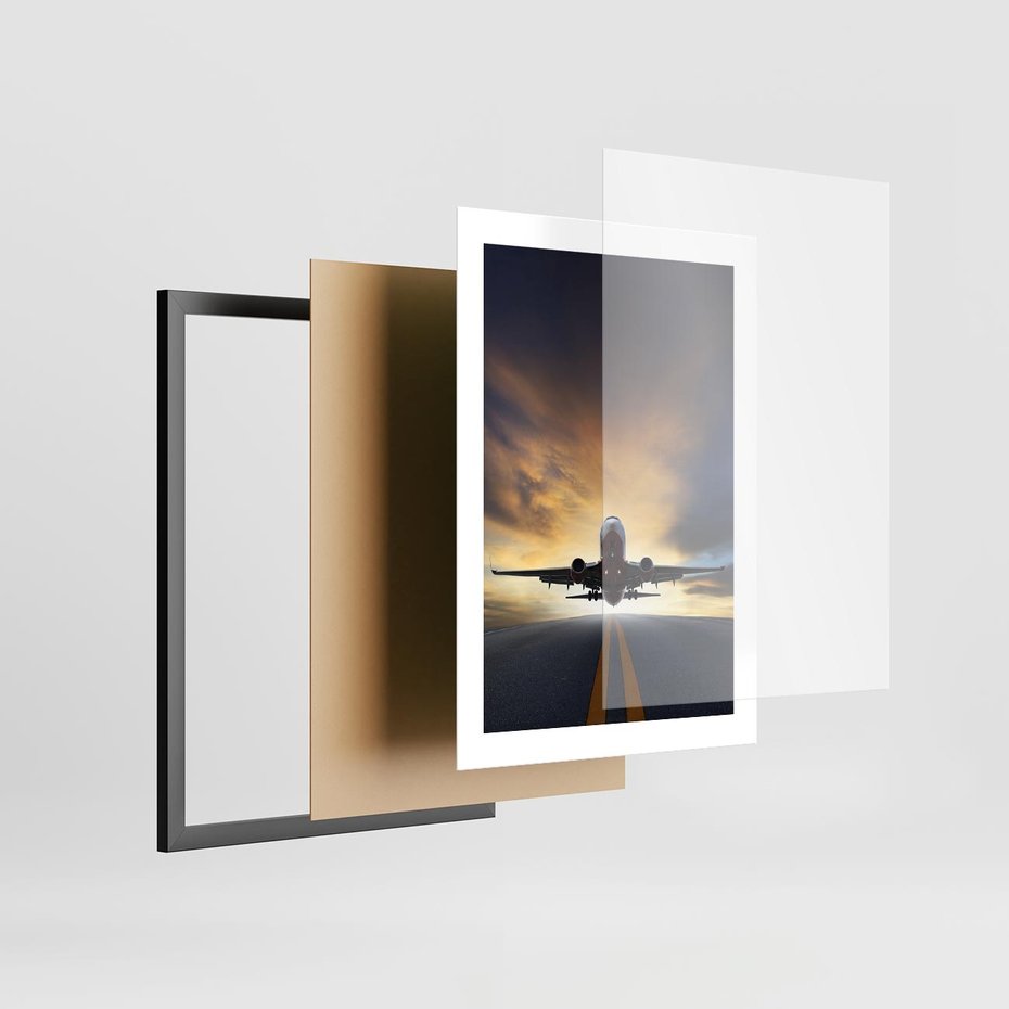 Plakat w ramie 30x40 - Podróż samolotem w pejzaż - samolot, podróż - rama czarna