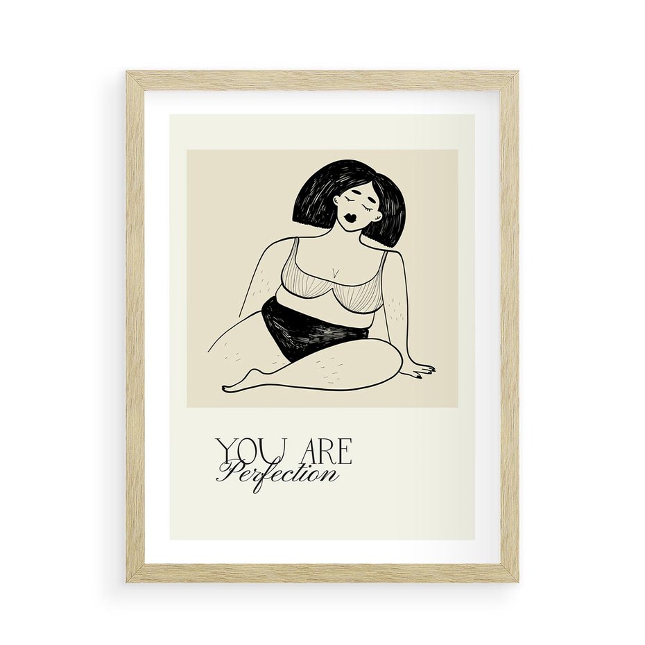 Plakat w ramie 50x70 - Harmonia Kształtów Bez Granic - siła kobiecości, rysunek - rama drewno