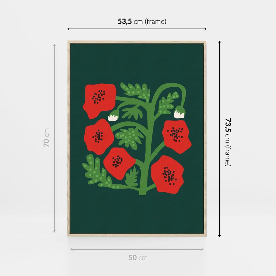 Obraz w ramie 50x70 - Księga Odbić - abstrakcyjna kwiatowa kompozycja, zielone mocne tło - rama drewno