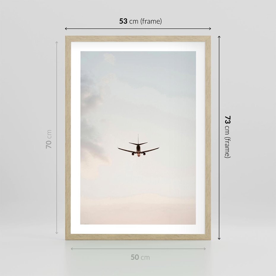 Plakat w ramie 50x70 - W Powietrzu: Samolot na Niebie - samolot w przestworzach, samolot na niebie - rama drewno
