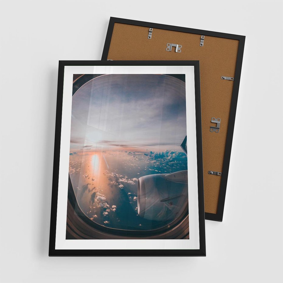Plakat w ramie 50x70 - Widok z Góry - fotografia, zdjecie z okna samolotu - rama czarna