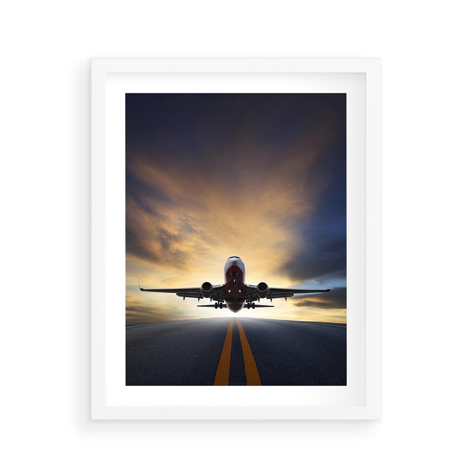 Plakat w ramie 40x50 - Podróż samolotem w pejzaż - samolot, podróż - rama biała