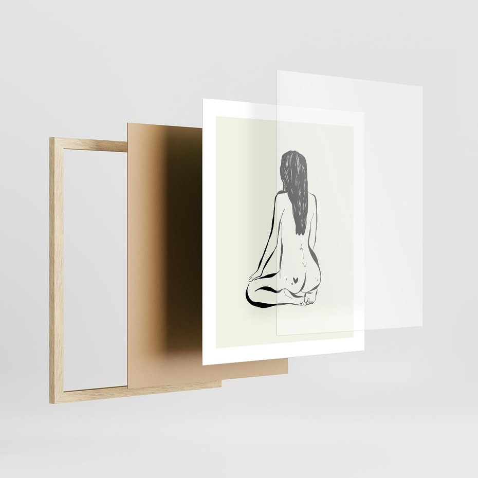 Plakat w ramie 40x50 - Minimalistyczna Piękność: Kobieta w Sztuce - grafika minimalizm, rysunek kobiety - rama drewno