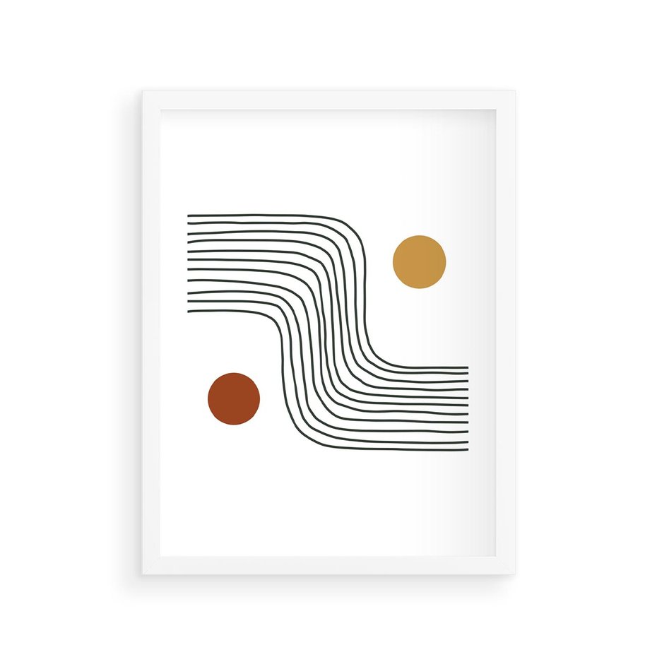 Plakat w ramie 30x40 - Kontury Harmonii - nieregularne linie, koła - rama biała