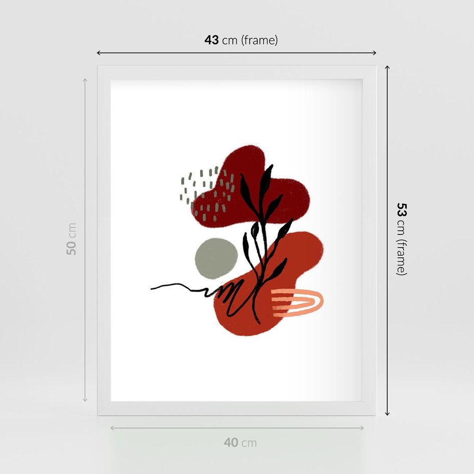 Plakat w ramie 40x50 - Migocące Kształty Liści - bstrakcyjna sztuka, boho kształty - rama biała