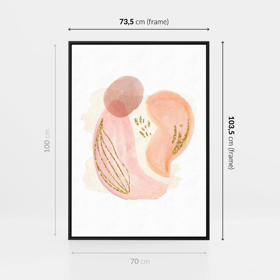 Obraz w ramie 70x100 - Impresje Przenikających Form - abstrakcyjne akwarelowe plamy, minimalizm - rama czarna