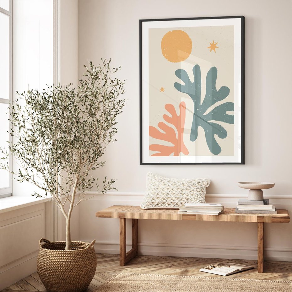 Plakat w ramie 50x70 - Inspirująca Równowaga - boho formy, kształty - rama czarna