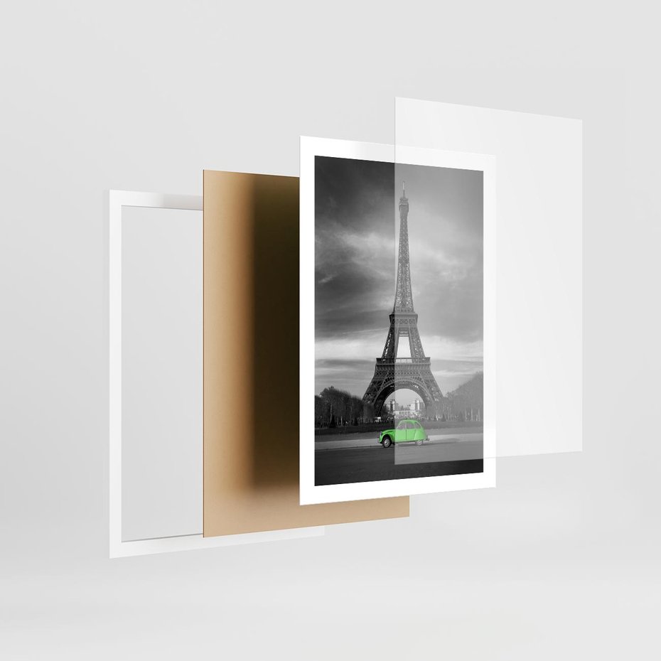 Plakat w ramie 50x70 - Paryskie Romantyczne Spotkanie - Eiffla, samochód - rama biała