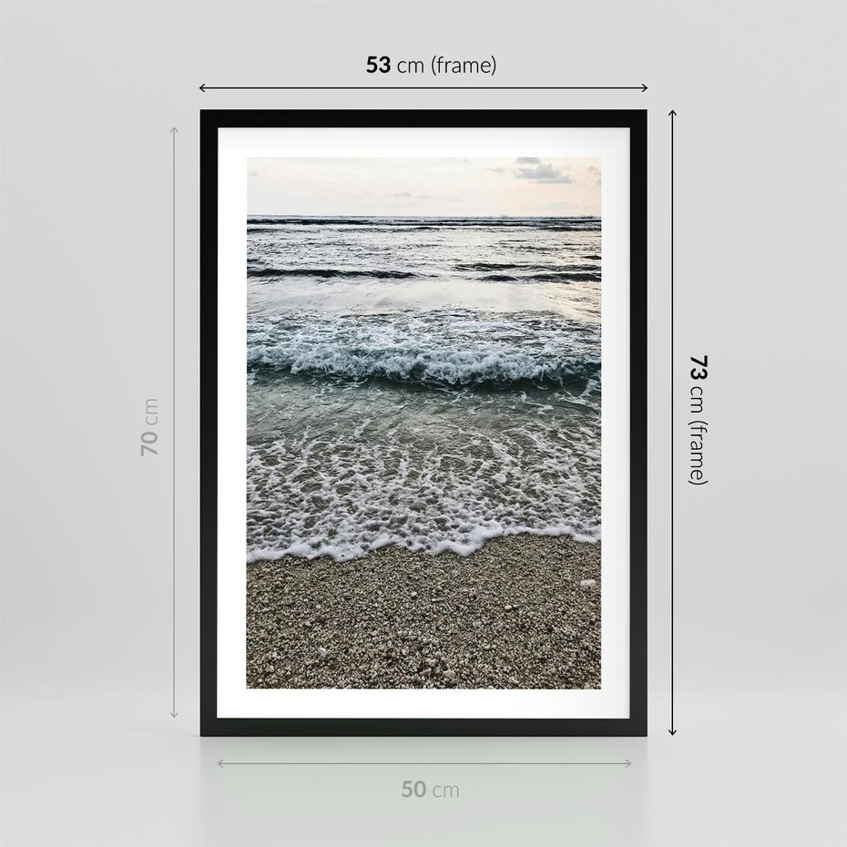 Plakat w ramie 50x70 - Spokojna Plaża - plaża, żwirek - rama czarna