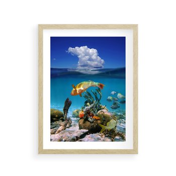 Plakat w ramie 40x50 - Podwodna rafa koralowa: kolorowy oceanowy świat - rafa, koralowa - rama drewno
