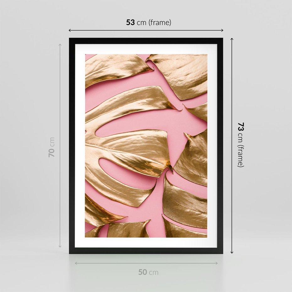 Plakat w ramie 50x70 - Przyjemność w Naturze - złote, liście - rama czarna