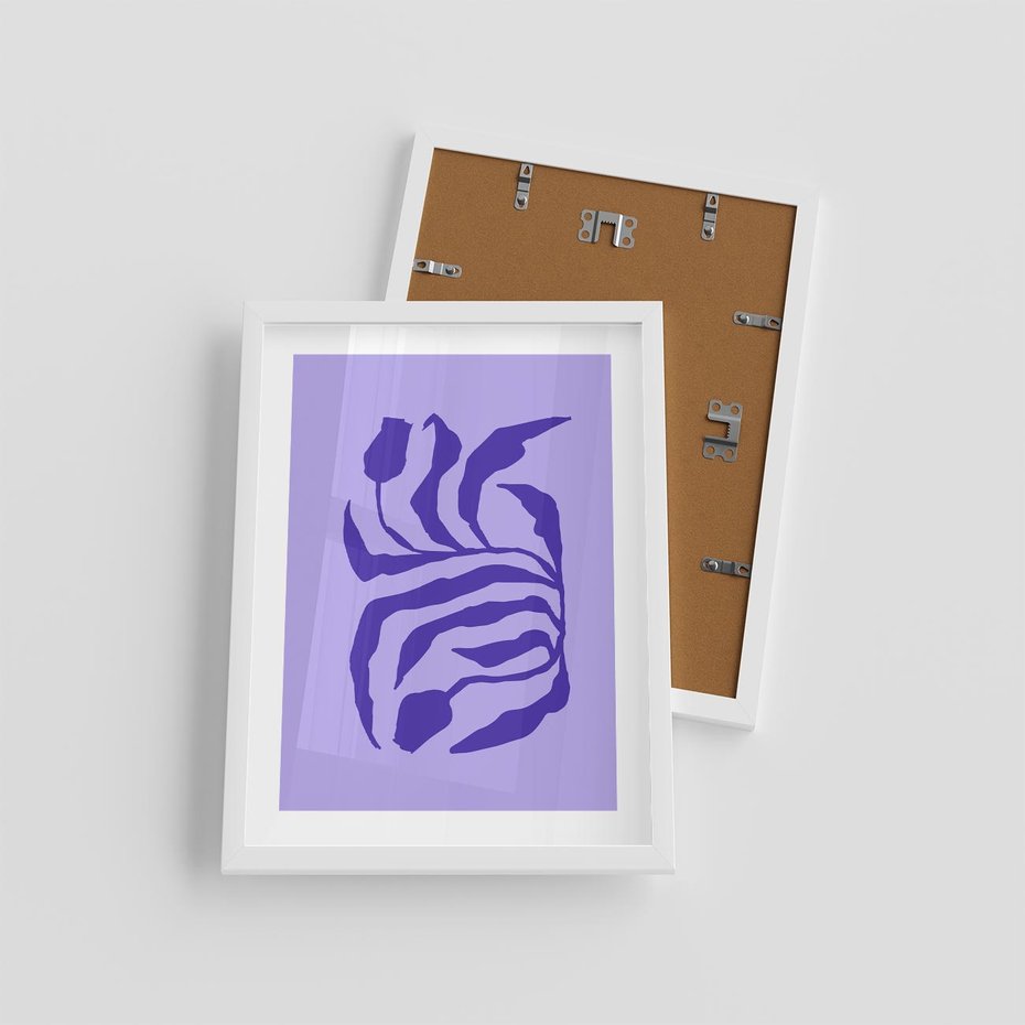 Plakat w ramie 30x40 - Boho Sztuka Wolności - kwiaty, energetyczne fioletowe tło - rama biała