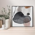 Obraz w ramie 50x50 - Impresje Harmonii - abstrakcyjne plamy akwarelowe, czarny szkic - rama czarna