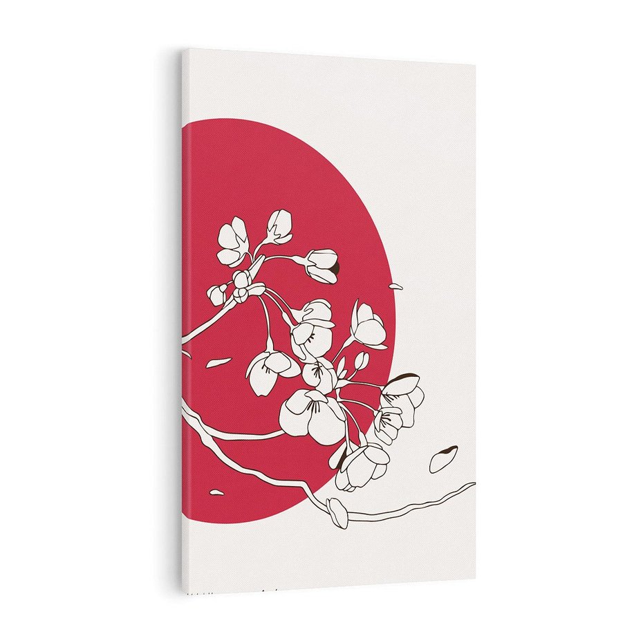 Obraz na płótnie 80x120 - Esencja Zen - kwiatnąca wiśnia, orientalna grafika