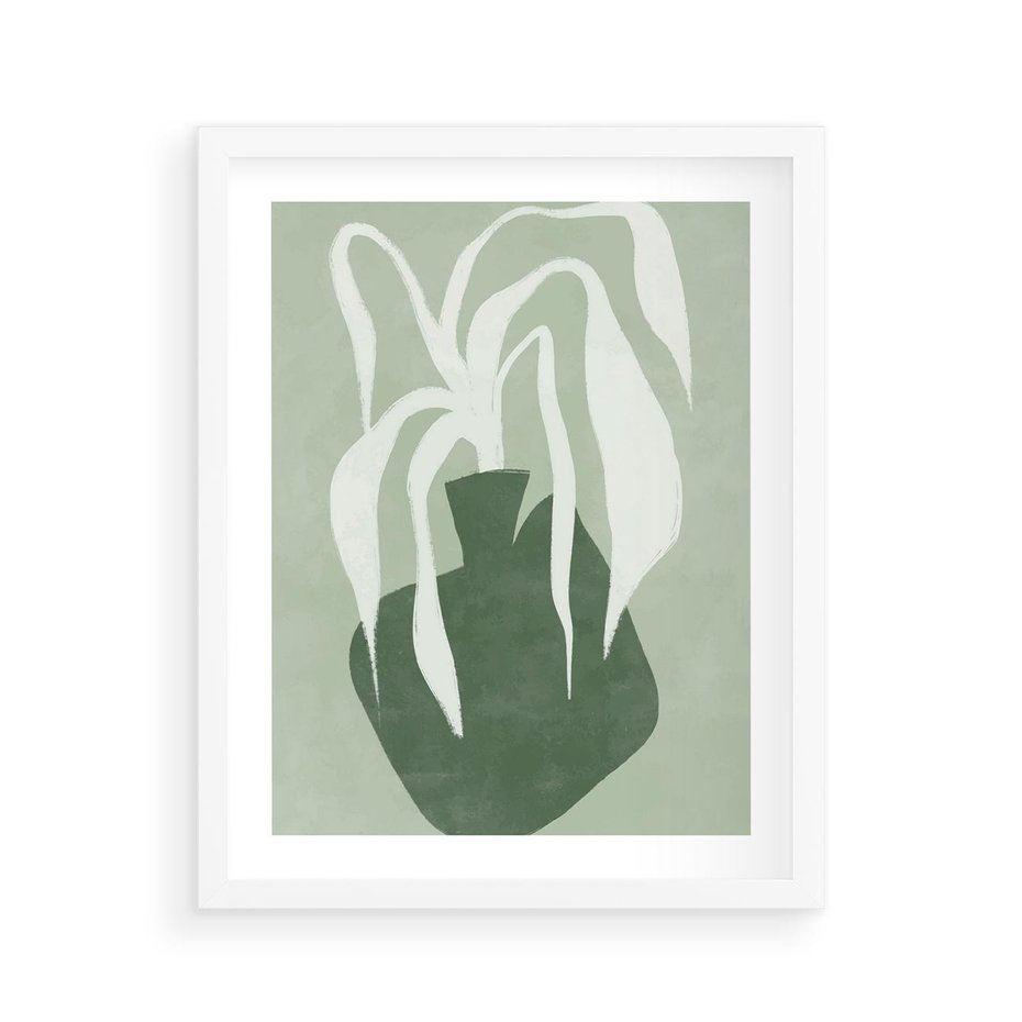 Plakat w ramie 40x50 - Zieleń Pulsującego Spokoju - zielona abstrakcja, zgaszona zieleń - rama biała
