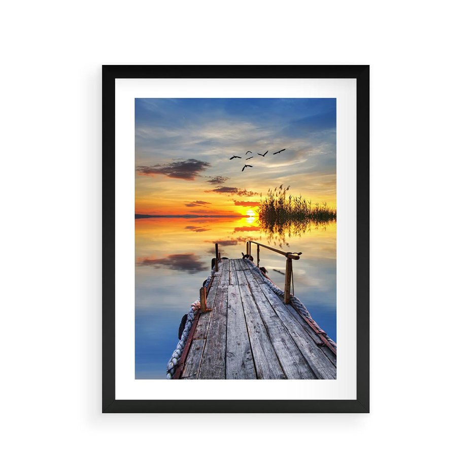 Plakat w ramie 30x40 - Zachód słońca na pomostach - zachód, słońca - rama czarna