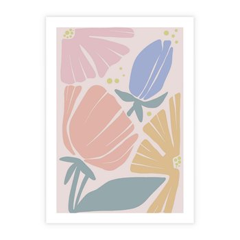 Plakat bez ramy 30x40 - Rozkwitające Harmonie Natury - pastelowe kwiaty, na beżowym tle
