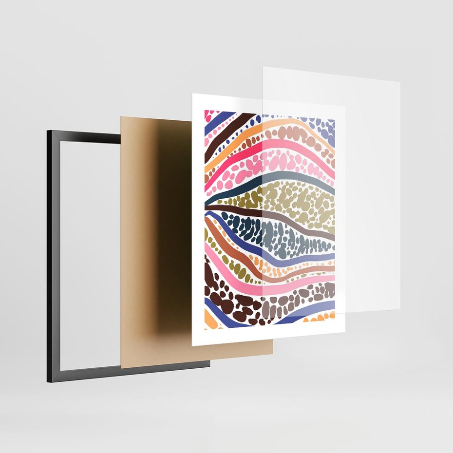 Plakat w ramie 40x50 - Wibracje Plam - kolorowe wzory, tęczowe żywe kolory - rama czarna