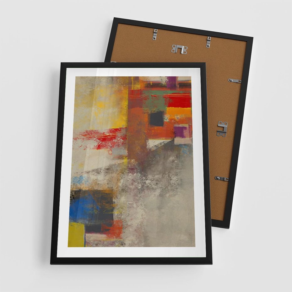 Plakat w ramie 50x70 - Abstrakcja olejna - kształty i kolory - abstrakcja, olejna - rama czarna