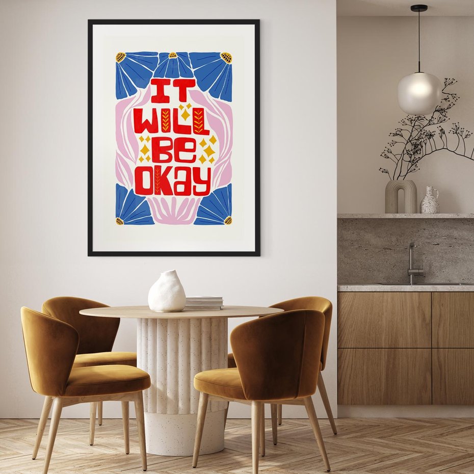 Plakat bez ramy 30x40 - Kwiatowa Ekstaza - czerwona pozytywna typografia, kwiatowa kompozycja