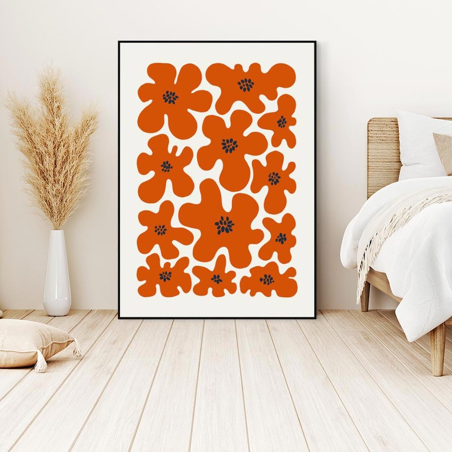 Obraz w ramie 50x70 - Wibracje Przestrzeni - abstrakcyjne czerwone kwiaty, kompozycja - rama czarna